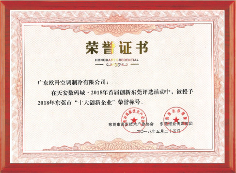 東莞十大創(chuàng)新企業(yè)證書